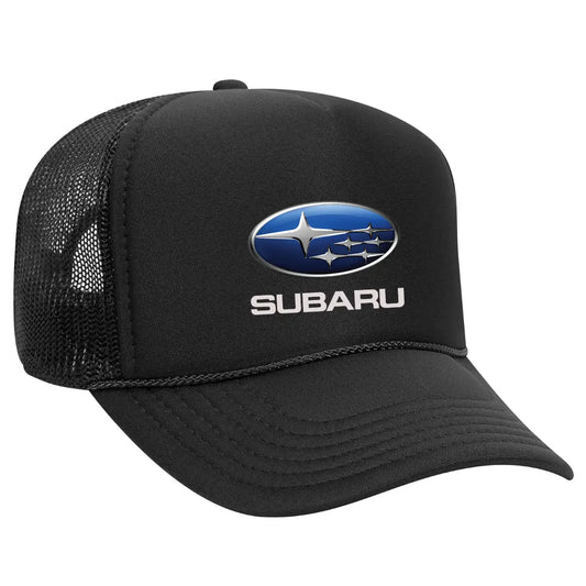 Drive with Confidence: Subaru Black Trucker Snapback Hat - Black Threadz