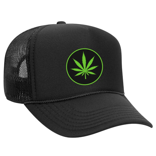 Marijuana Weed Black Trucker Snapback Hat - Black Threadz