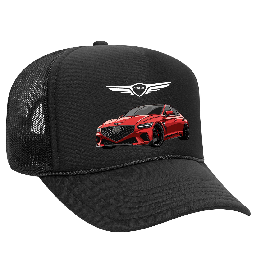 genesis g80 black snapback trucker hat