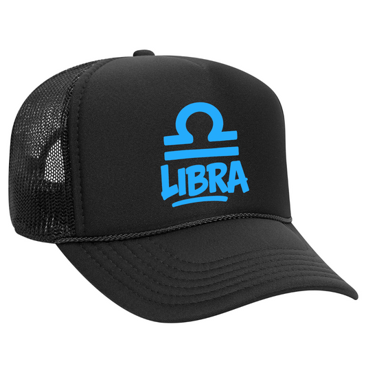 Black cap with blue 'Libra' logo on a white background