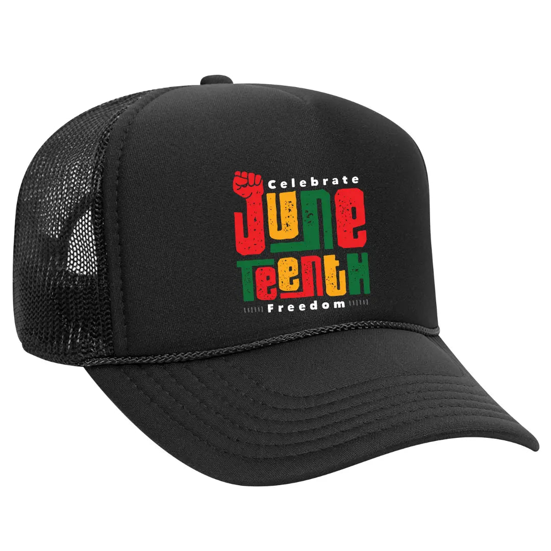 Celebrate Juneteenth with Our Black Trucker Hat: Symbol of Freedom Edition - Black Threadz