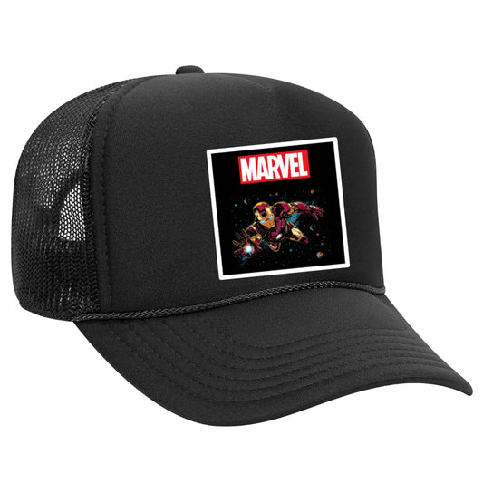 Iron Man in Space Black Trucker Hat - Marvel Heroic Adventure Style - Black Threadz