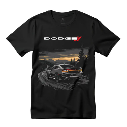 Discover Adventure: Dodge Charger on the Countryside Black T-Shirt - Black Threadz