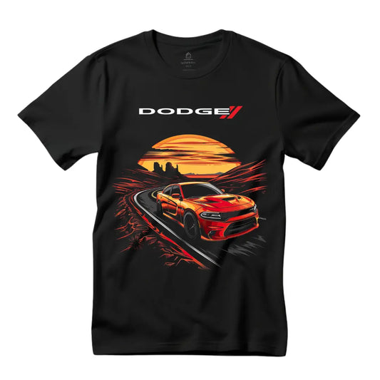 Ride into the Sunset: Dodge Charger Countryside Black T-Shirt - Black Threadz