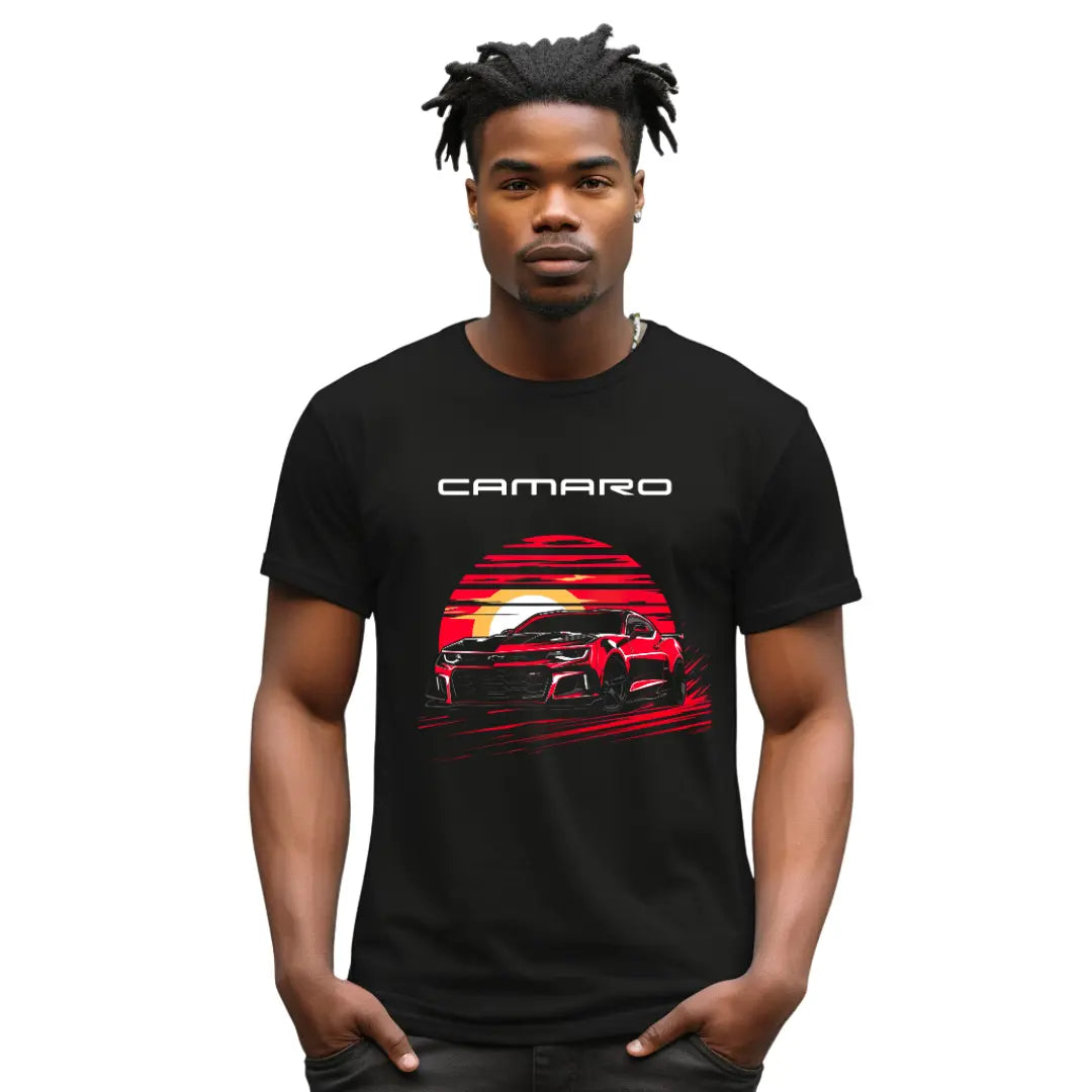 Sundown Drive: Chevrolet Camaro Sunset T-Shirt - Black Threadz