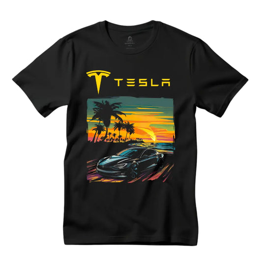 Tesla Model S Beach Vibes T-Shirt - Black Threadz