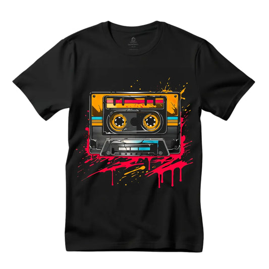 Colorful Cassette T-Shirt: Nostalgia Rewind in Style - Black Threadz