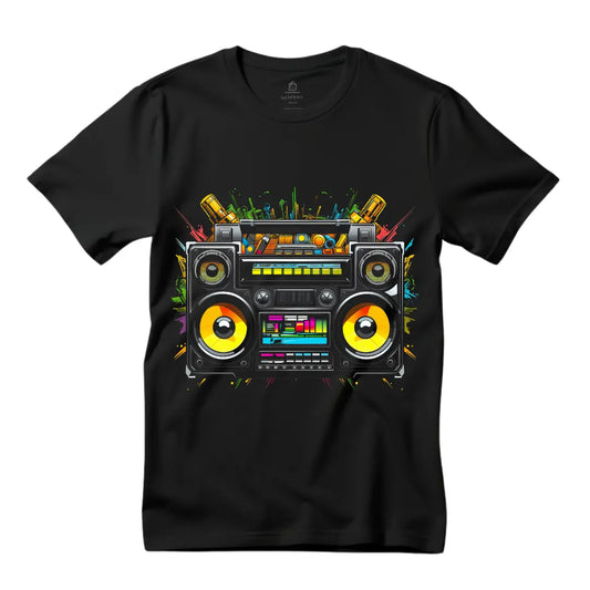 Colorful Boombox T-Shirt: Retro Music Vibes in Style - Black Threadz