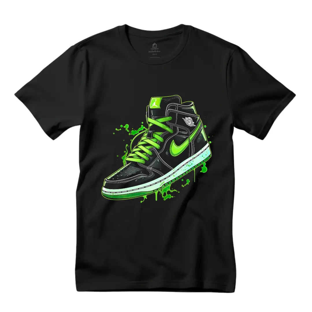 Retro Air Jordan Green & Black Sneaker T-Shirt: Fusion of Style and Sneaker Culture - Black Threadz