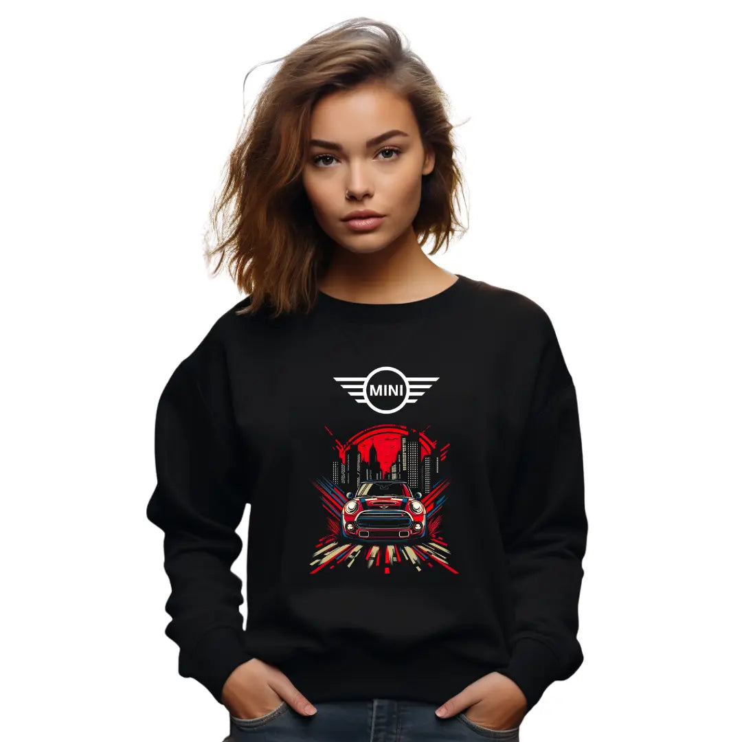 Mini Cooper Graphic Sweatshirt - Premium Black Top with Iconic Car Design - Black Threadz