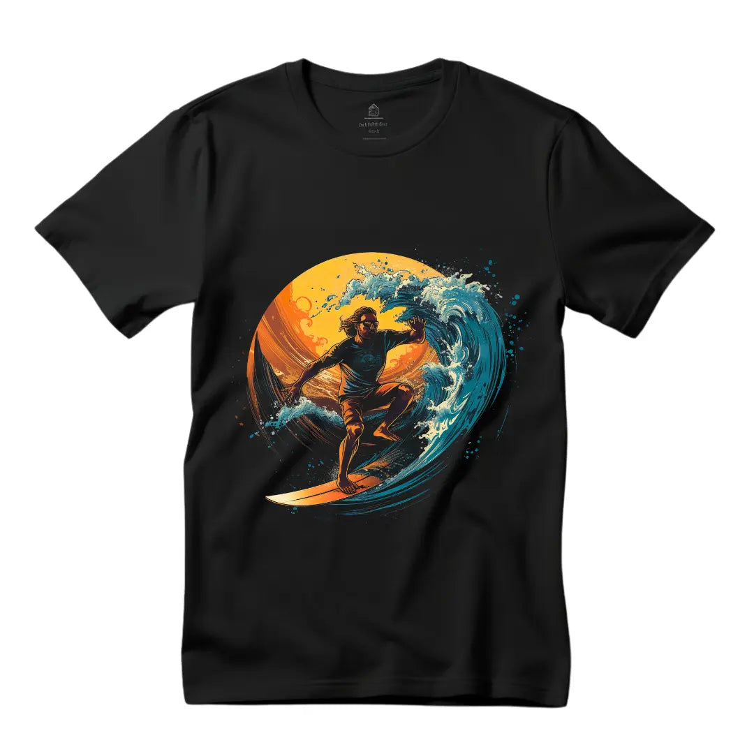 Man Surfing T-Shirt: Catch the Wave in Style - Black Threadz