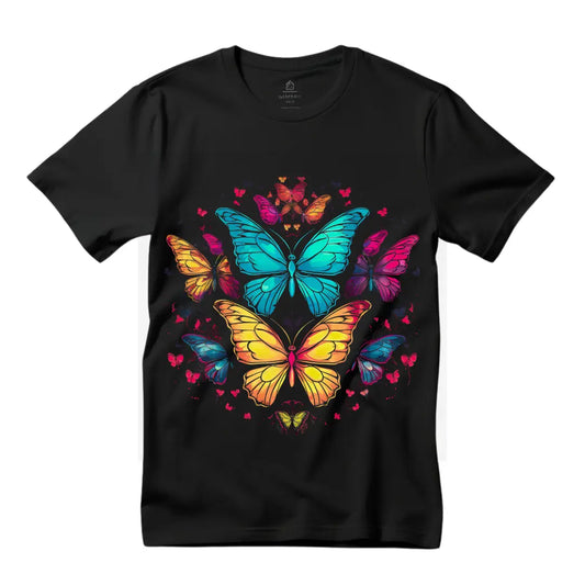 Colorful Butterflies T-Shirt: Embrace Nature's Beauty in Style - Black Threadz