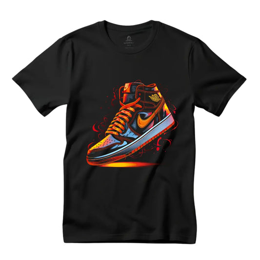 Retro Air Jordan Orange & Black Sneaker T-Shirt: Fusion of Style and Iconic Design - Black Threadz