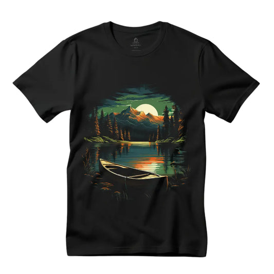 Fishing Boat on the Lake T-Shirt: Embrace Serene Outdoor Vibes - Black Threadz