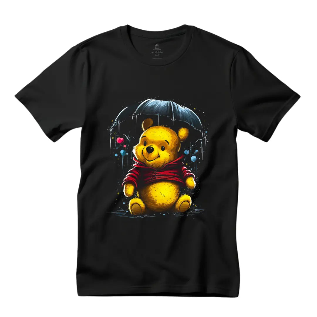 Rainy Day Adventures T-Shirt: Join Winnie the Pooh in the Delightful Downpour - Black Threadz