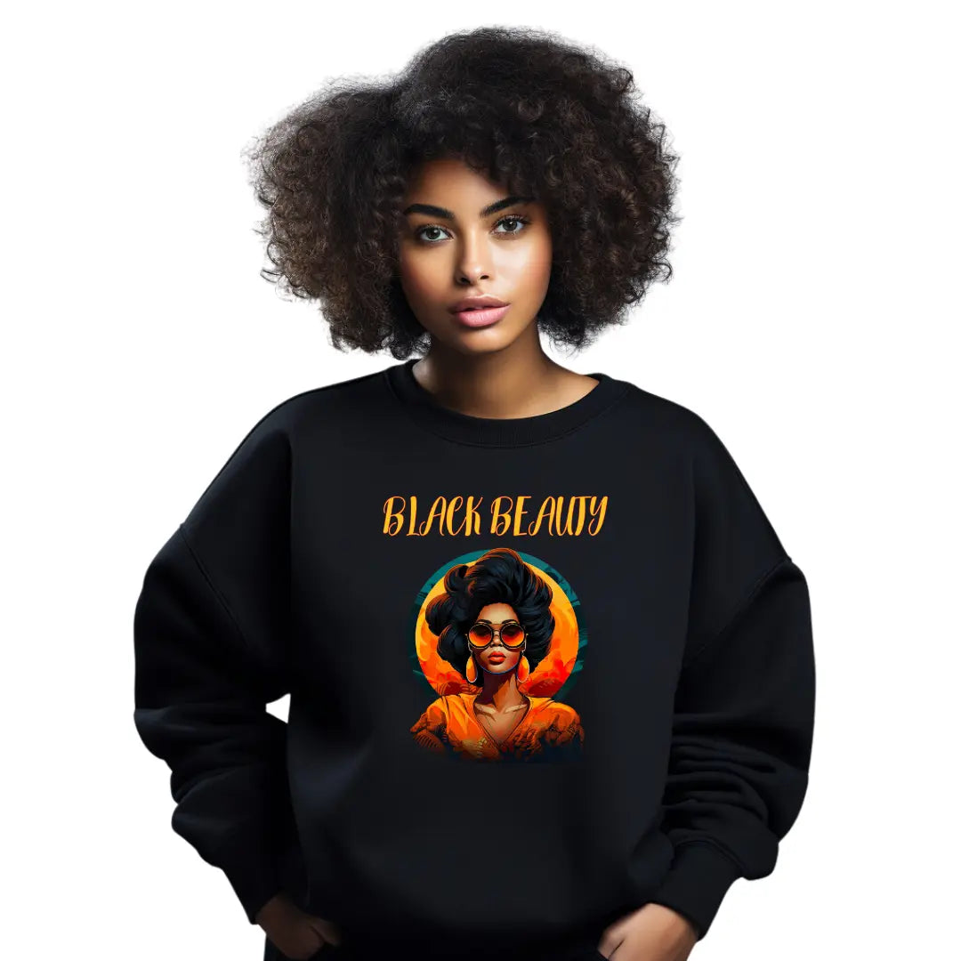 Elegance Redefined: Black Beauty Sweatshirt Featuring Empowered Woman - Black Threadz