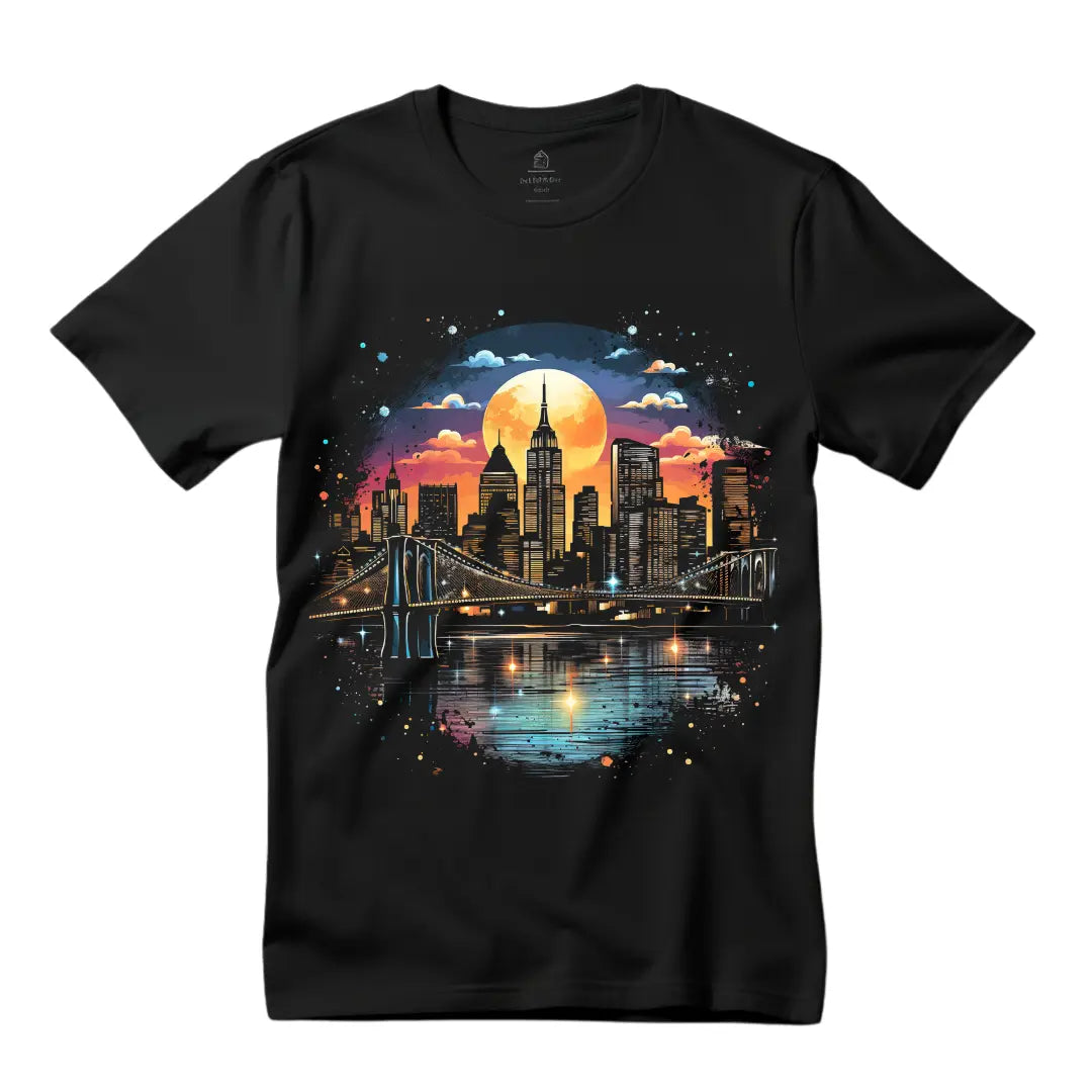 New York City Skyline T-Shirt: Embrace the Big Apple's Spirit - Black Threadz