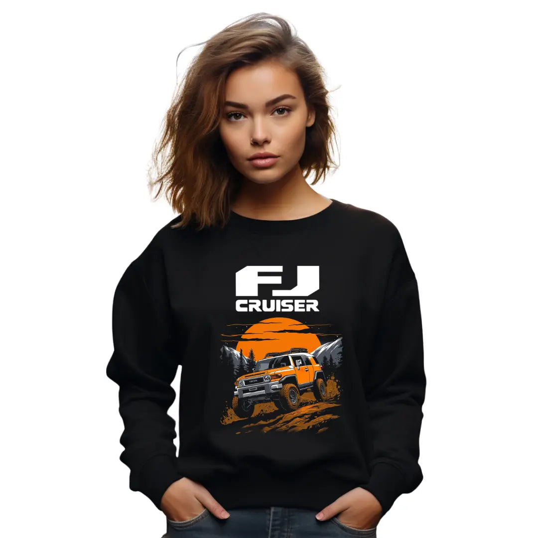 FJ Cruiser Sunset Silhouette Sweatshirt with Iconic Off-Road SUV Design - Black Threadz