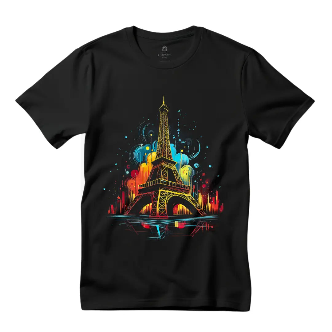Colorful Eiffel Tower Expression T-Shirt: Parisian Flair in Vibrant Hues - Black Threadz