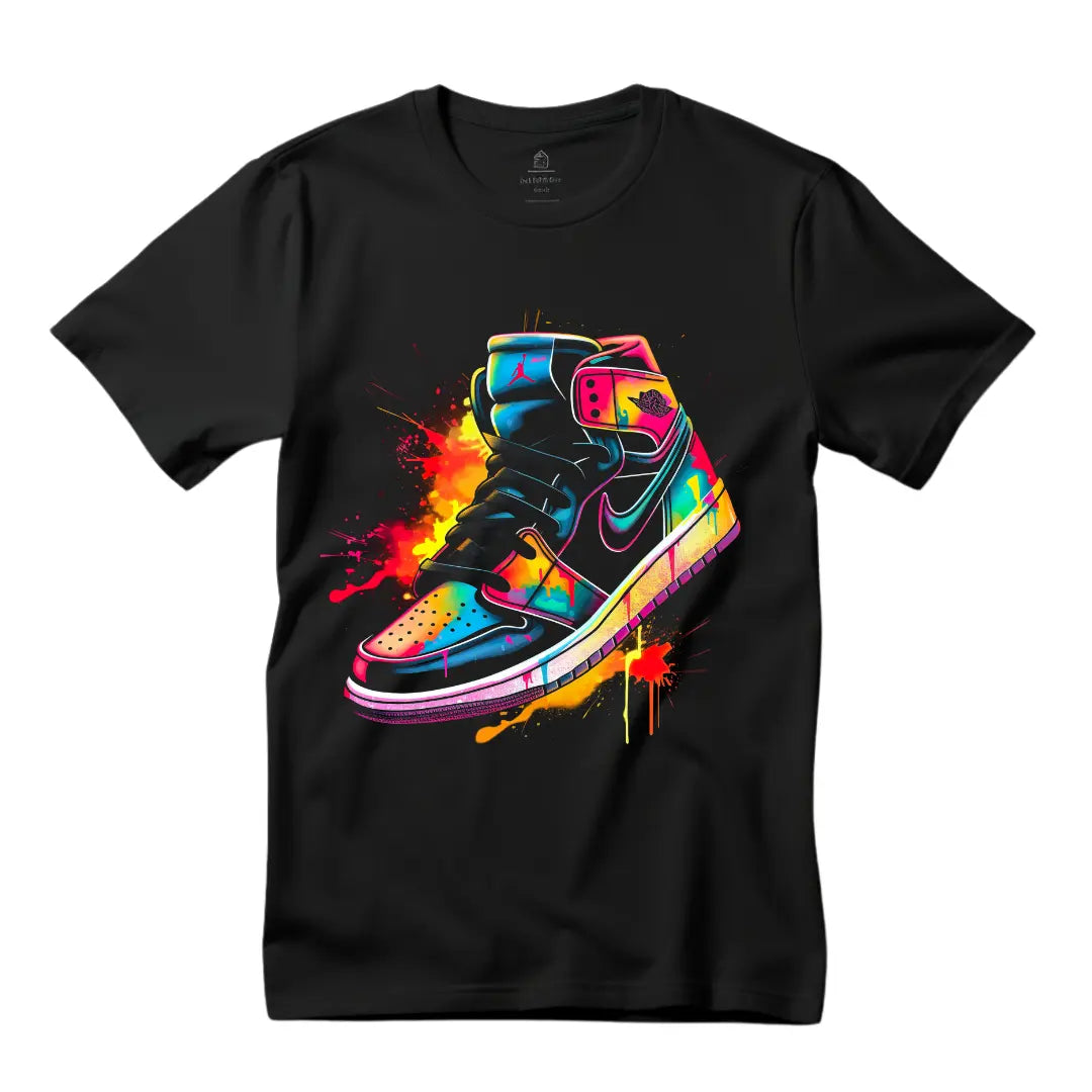 Multicolored Retro Air Jordan Sneaker T-Shirt: Fusion of Style and Vibrant Flair Alternate - Black Threadz
