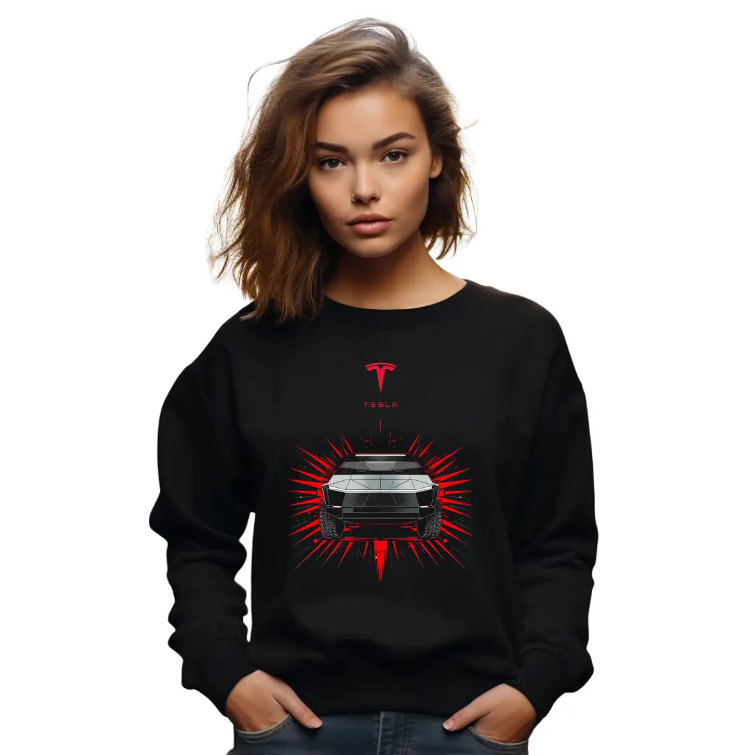 Cybertruck Sweatshirt - Premium Black Top with Electric Vehicle Design - Black Threadz