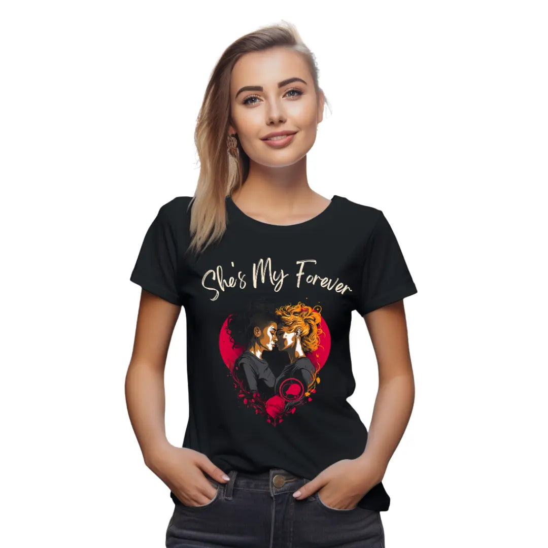She is My Forever: Celebrate Love with this Lesbian Couple Valentine's Day T-Shirt - Black Threadz