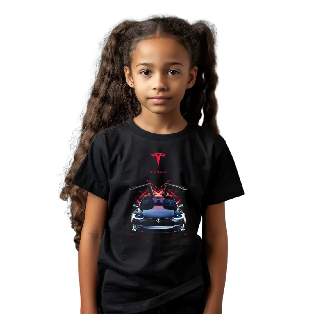 Kid's Tesla Model X Adventure: Black T-Shirt Limited Edition - Black Threadz