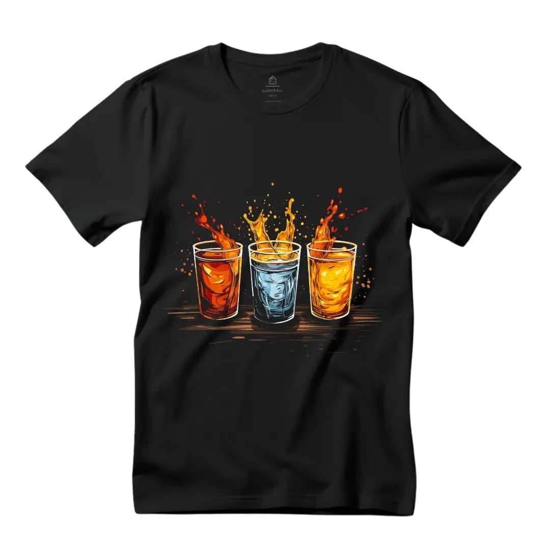 Colorful Shot Glasses T-Shirt: Cheers to Fun and Vibrant Style - Black Threadz