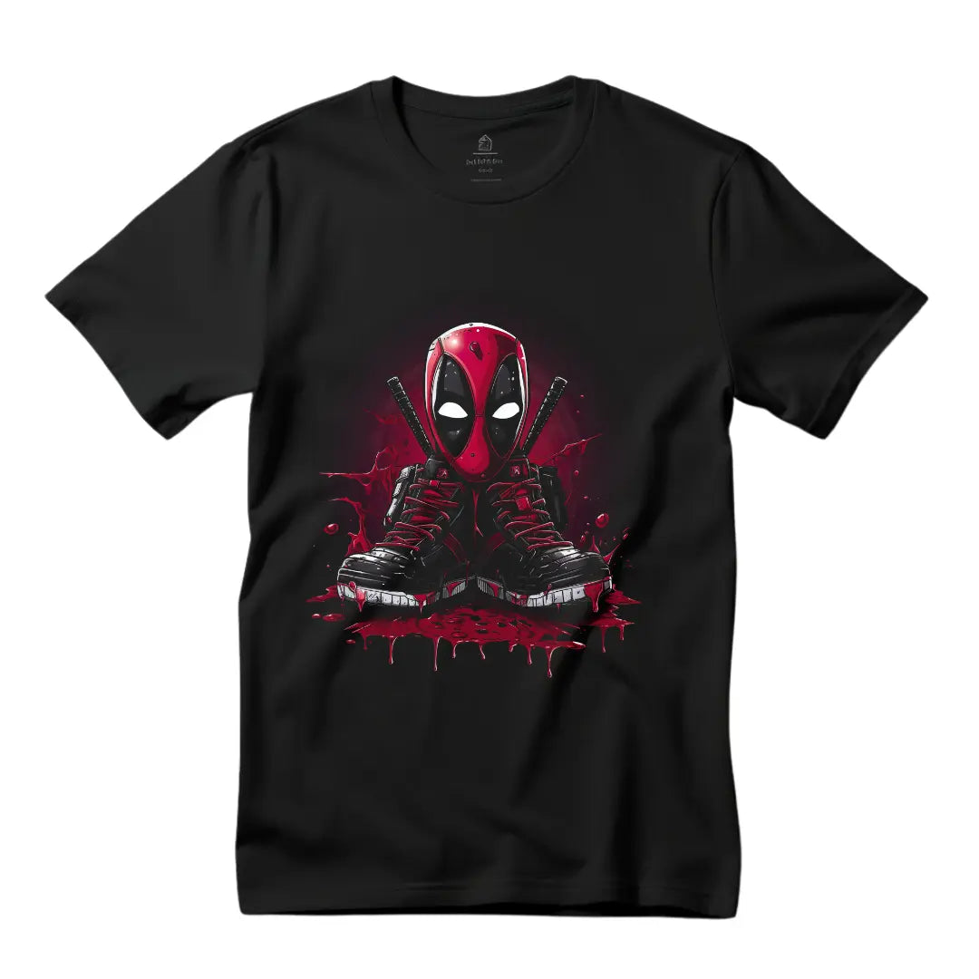 Black Deadpool Sneakers T-Shirt: Step into Action with Style - Black Threadz
