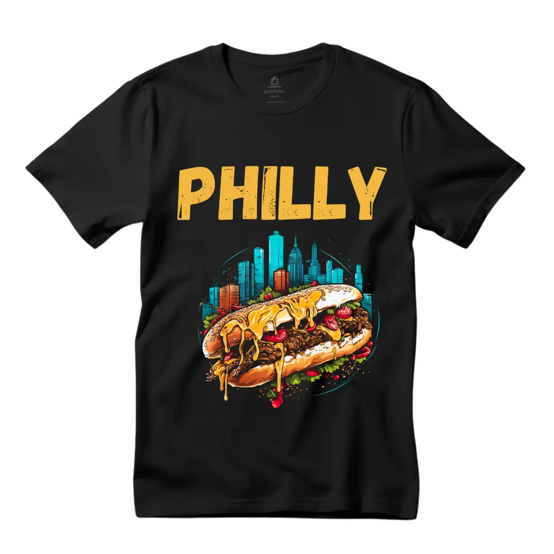 Philly Love' Cheesesteak Black T-Shirt - Celebrate with Iconic Flavor - Black Threadz