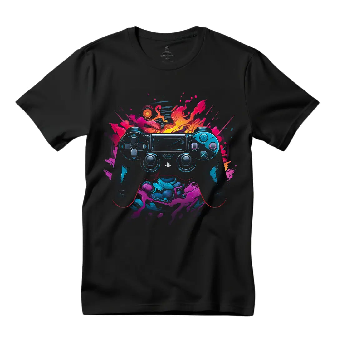 Colorful PlayStation Controller T-Shirt: Embrace Gaming Nostalgia in Style - Black Threadz