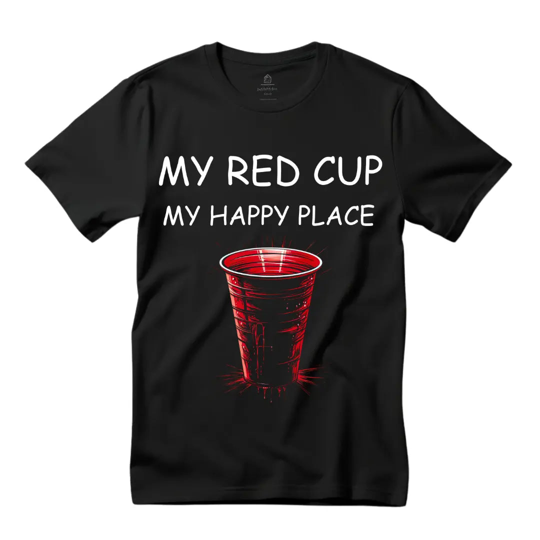 My Red Cup, My Happy Place Black T-Shirt - Cheers to Joyful Moments - Black Threadz