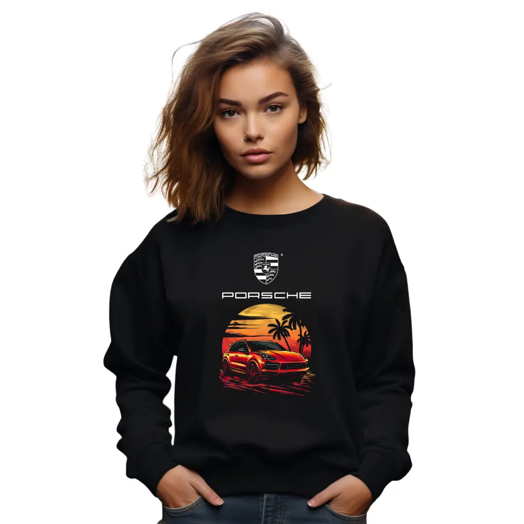 Cayenne Sunset Silhouette Sweatshirt - Stylish Black Top with Luxury SUV Design - Black Threadz