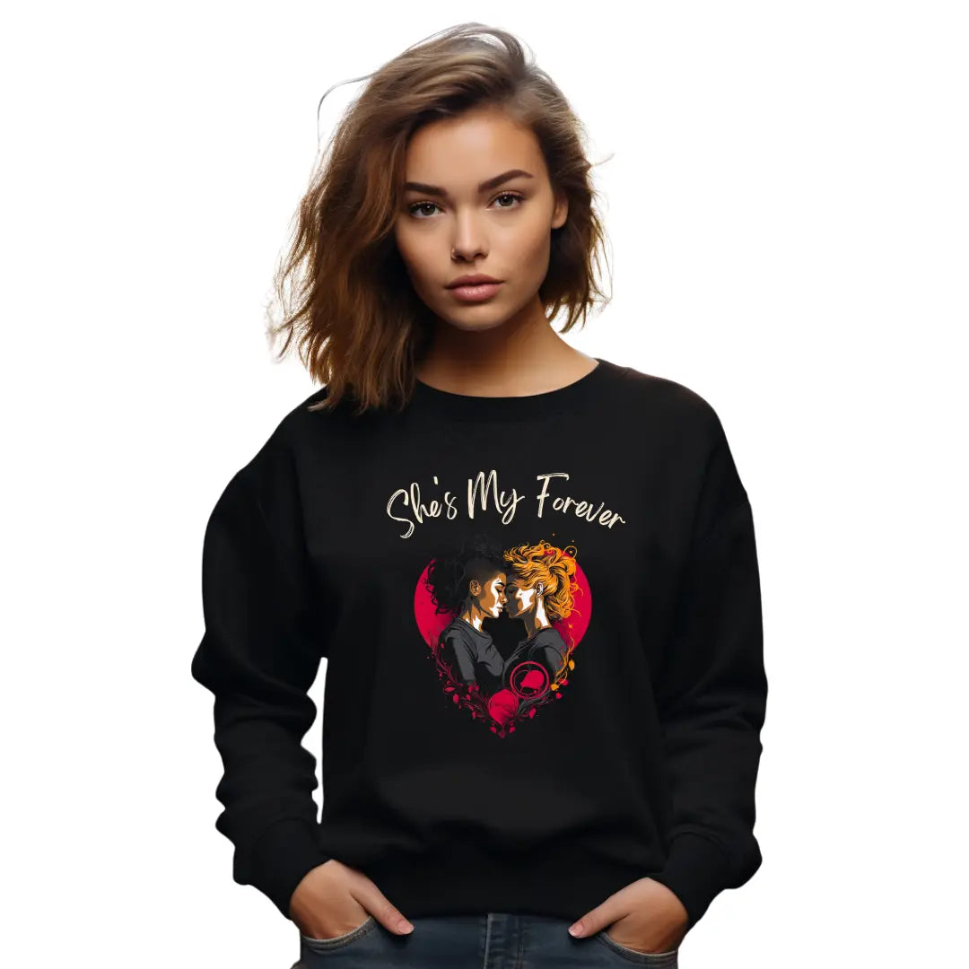 She is My Forever: Celebrate Love with this Lesbian Couple Valentine's Day Sweatshirt - Black Threadz