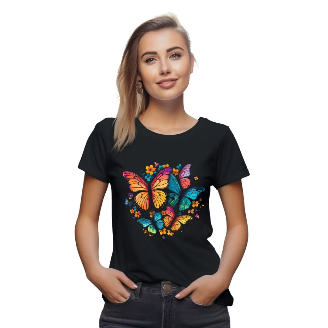 Butterfly Kaleidoscope T-Shirt: Embrace Nature's Colors in Style - Black Threadz
