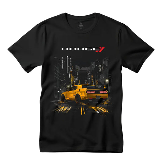 City Sleek: Dodge Challenger Urban Black T-Shirt - Black Threadz