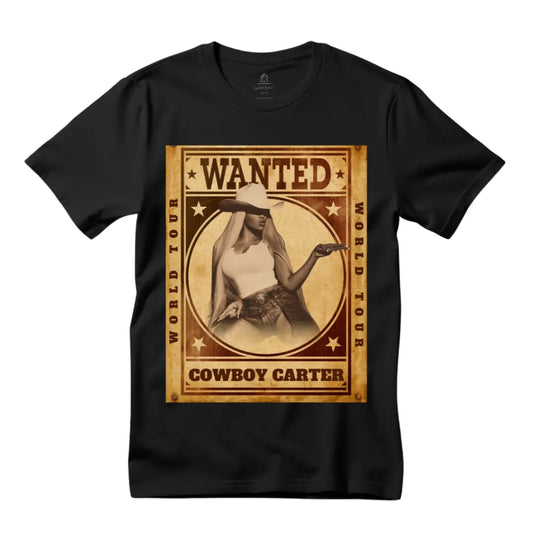 Beyoncé Cowboy Carter World Tour Shirt: Wanted Poster Design - Black T-shirt - Black Threadz