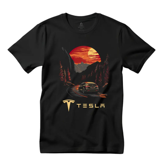 Sustainable Adventure: Tesla Model X in the Countryside T-shirt - Black Threadz