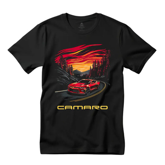 Mountain Majesty: Chevrolet Camaro Mountain Black T-Shirt - Black Threadz
