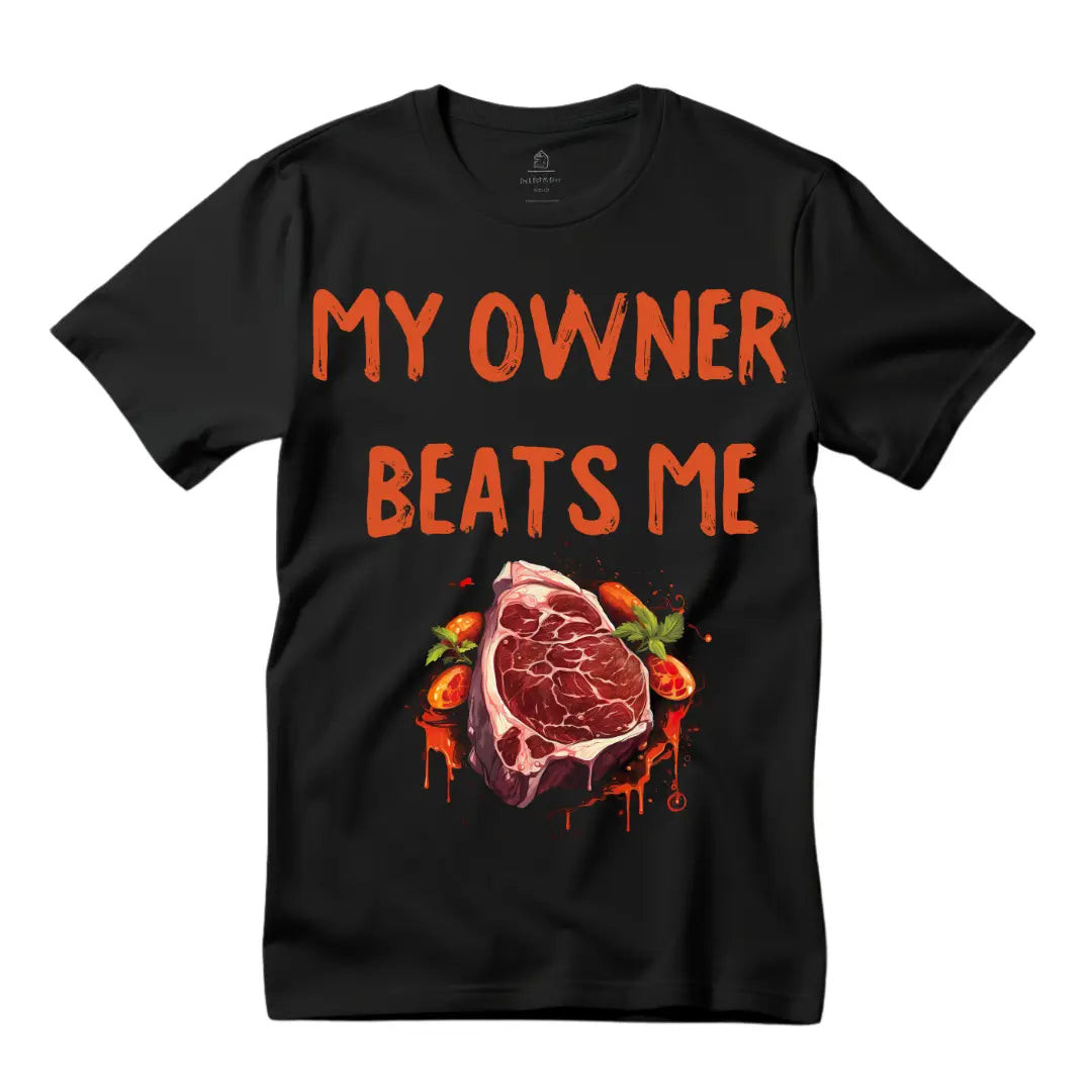 Funny T-Shirt: 'My OwnerBeats Me' T-shirt - Black Threadz