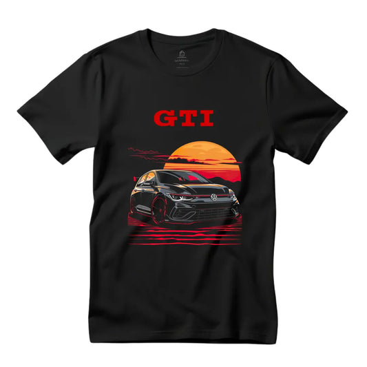 GTI Sunset Silhouette T-Shirt - Premium Black Top with Iconic Sports Car Design - Black Threadz