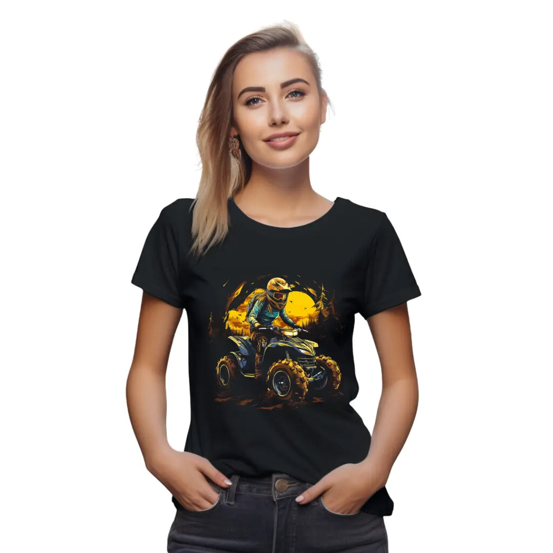 ATV Woman T-Shirt: Adventure and Style in Motion - Black Threadz