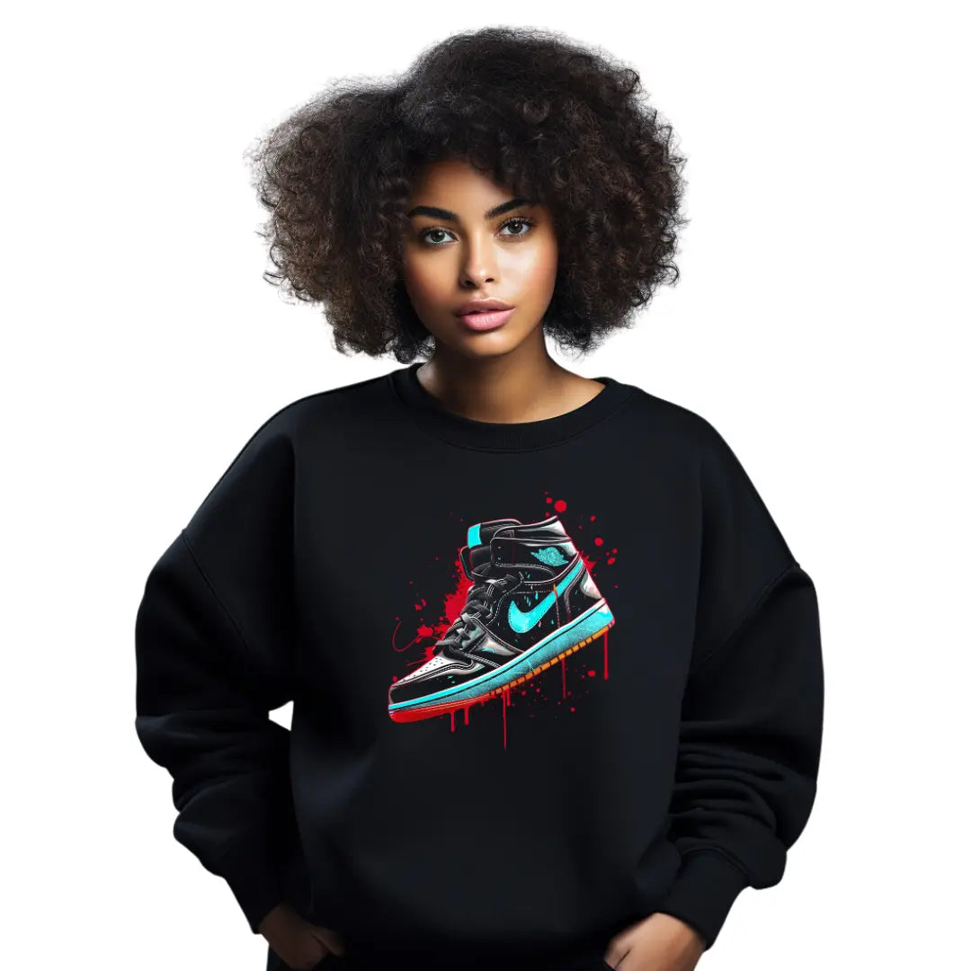 Retro Air Jordan Aqua & Black Sneaker Sweatshirt: Fusion of Style and Iconic Design - Black Threadz