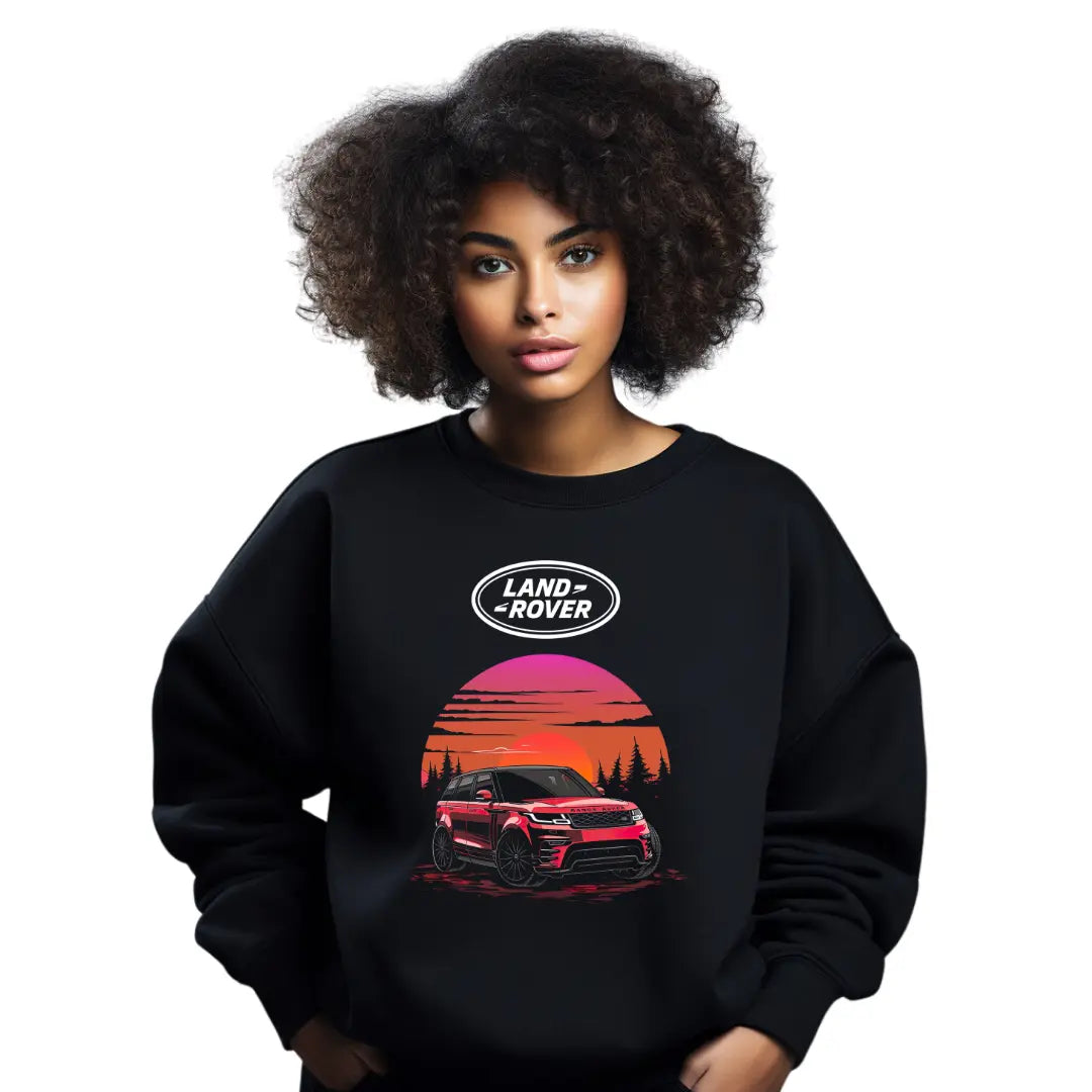 Range Rover Sunset Silhouette Sweatshirt - Stylish Black Top with Luxury SUV Design - Black Threadz