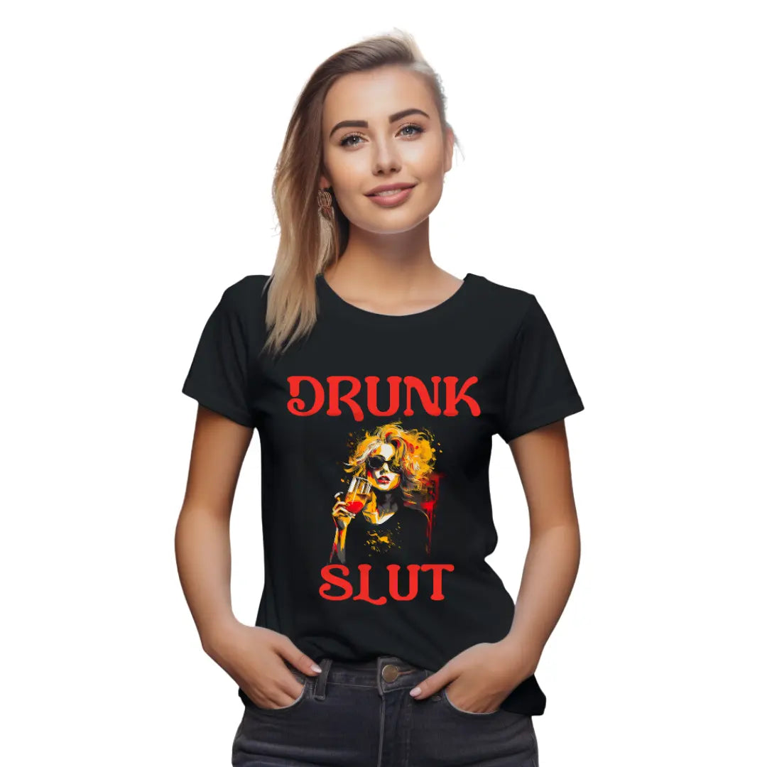 Drunk Slut T-Shirt: Embrace a Hangover and Alcohol - Black Threadz