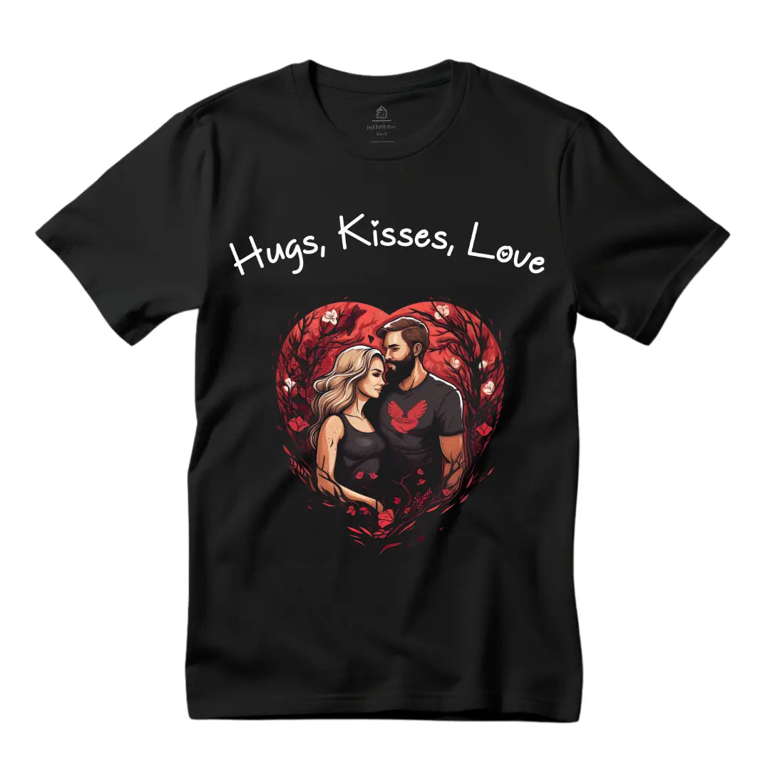 Hugs, Kisses, Love: Valentine's Day T-Shirt for a Sweet Celebration - Black Threadz