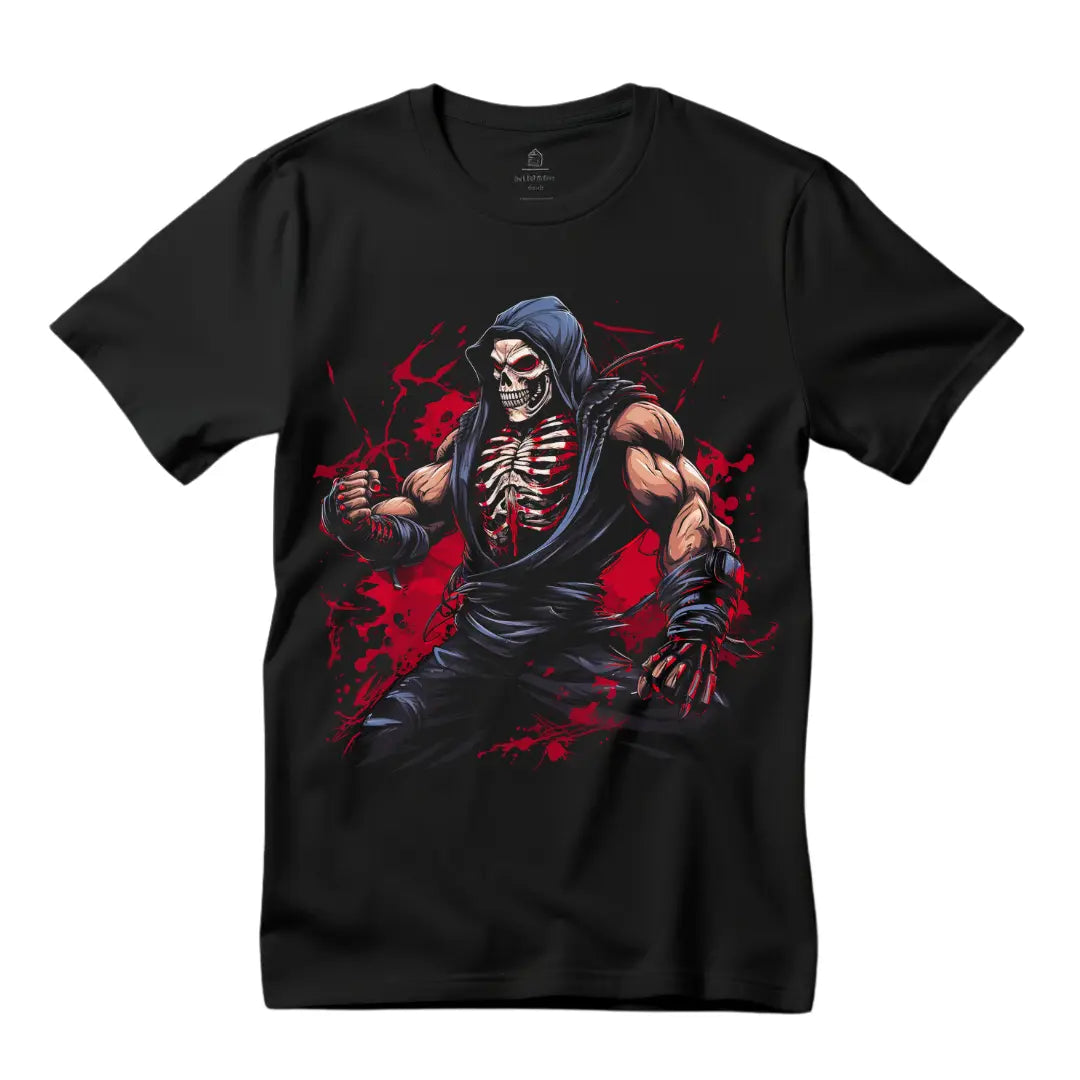 Skeleton Warrior Elegance: Unleash Style and Strength with Our Graphic Tee - Black Threadz