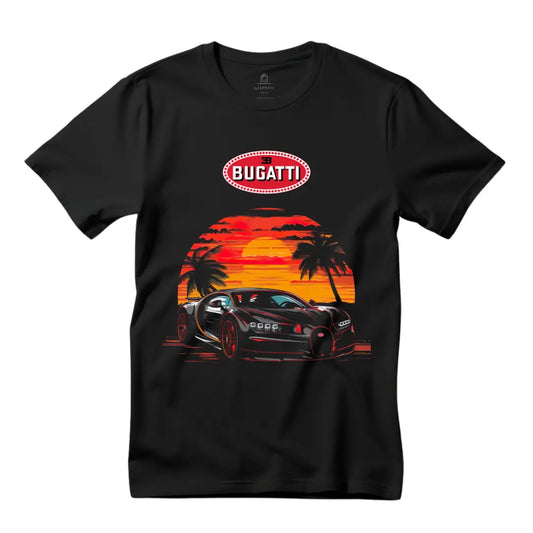 Chiron Beach Sunset T-tshirt - Stylish Black Top with Luxury Car Silhouette - Black Threadz