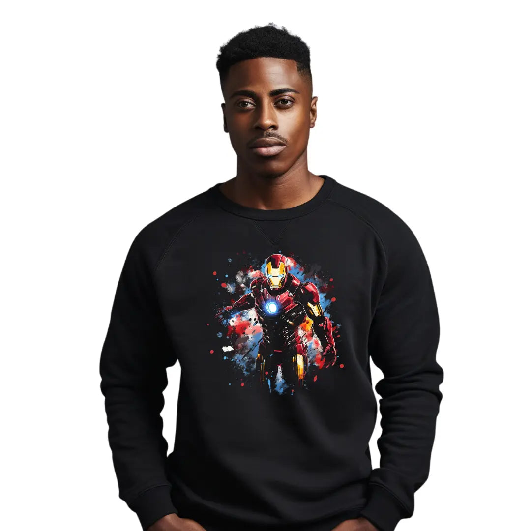 Iron Man in Space Graphic Sweatshirt - Elevate Your Style with Marvel's Iconic Hero - Black Threadz