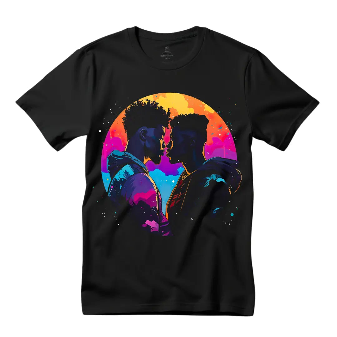 Embraced Love: Gay Black Couple T-Shirt - Black Threadz